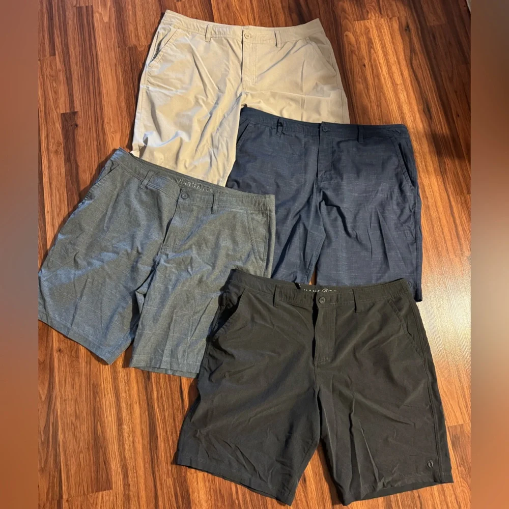 4 Pair Hang Ten Men's Everyday Hybrid Shorts in Black, Gray, Navy, and Khaki - Picture 4 of 13